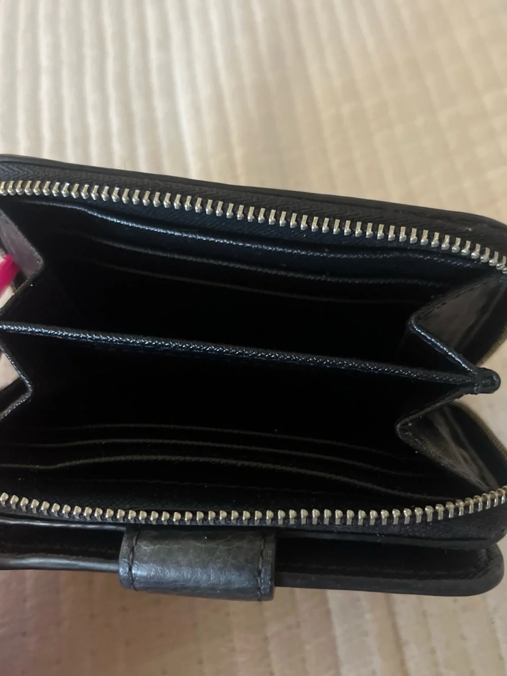 Coach Black Signature Canvas Zip Card Case with Leather Trim